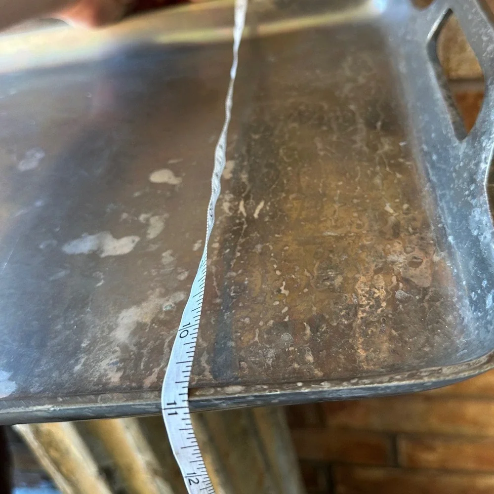 Pottery Barn Barona Aluminum Silver Metal Rectangular Serving Tray with Handles